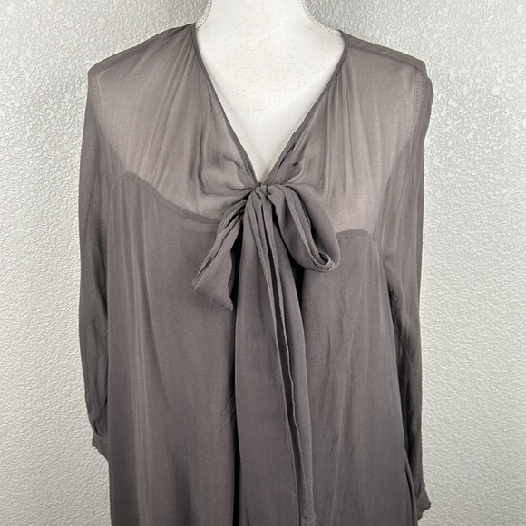 Crispin and Basilio 100% Silk Brown Long Sleeve Lagenlook Midi Dress Size Medium - Picture 2 of 10